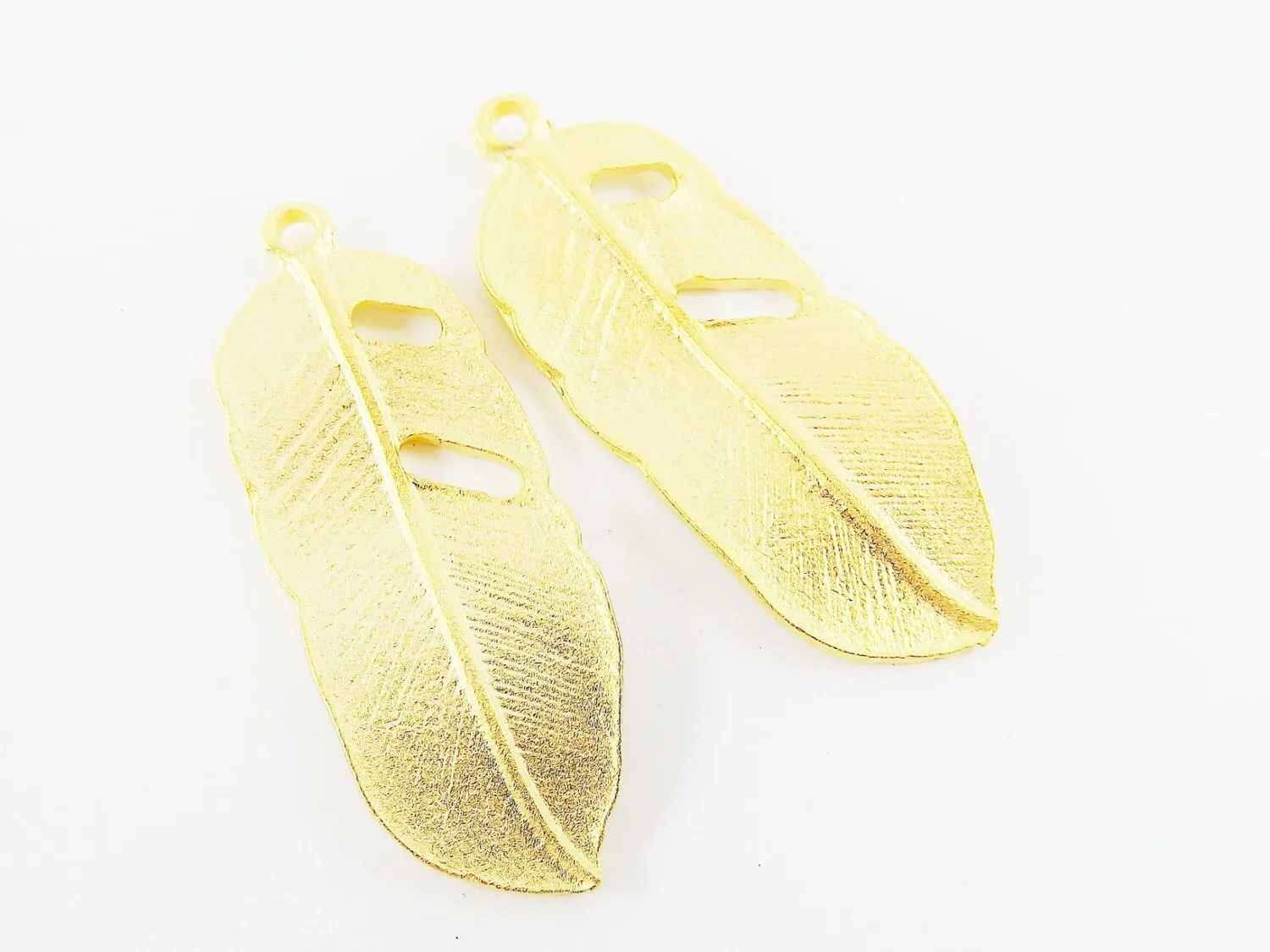 2 Feather Charms - 22k Matte Gold Plated - Updated