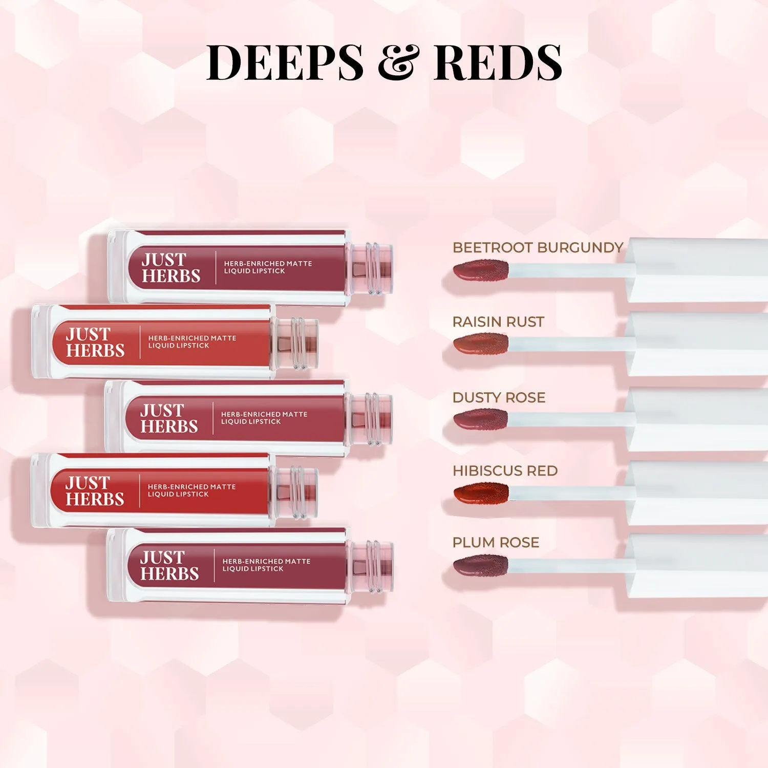 Deeps and Reds - Full-Size Herb Enriched Matte Liquid Lipstick Kit: Set of 5