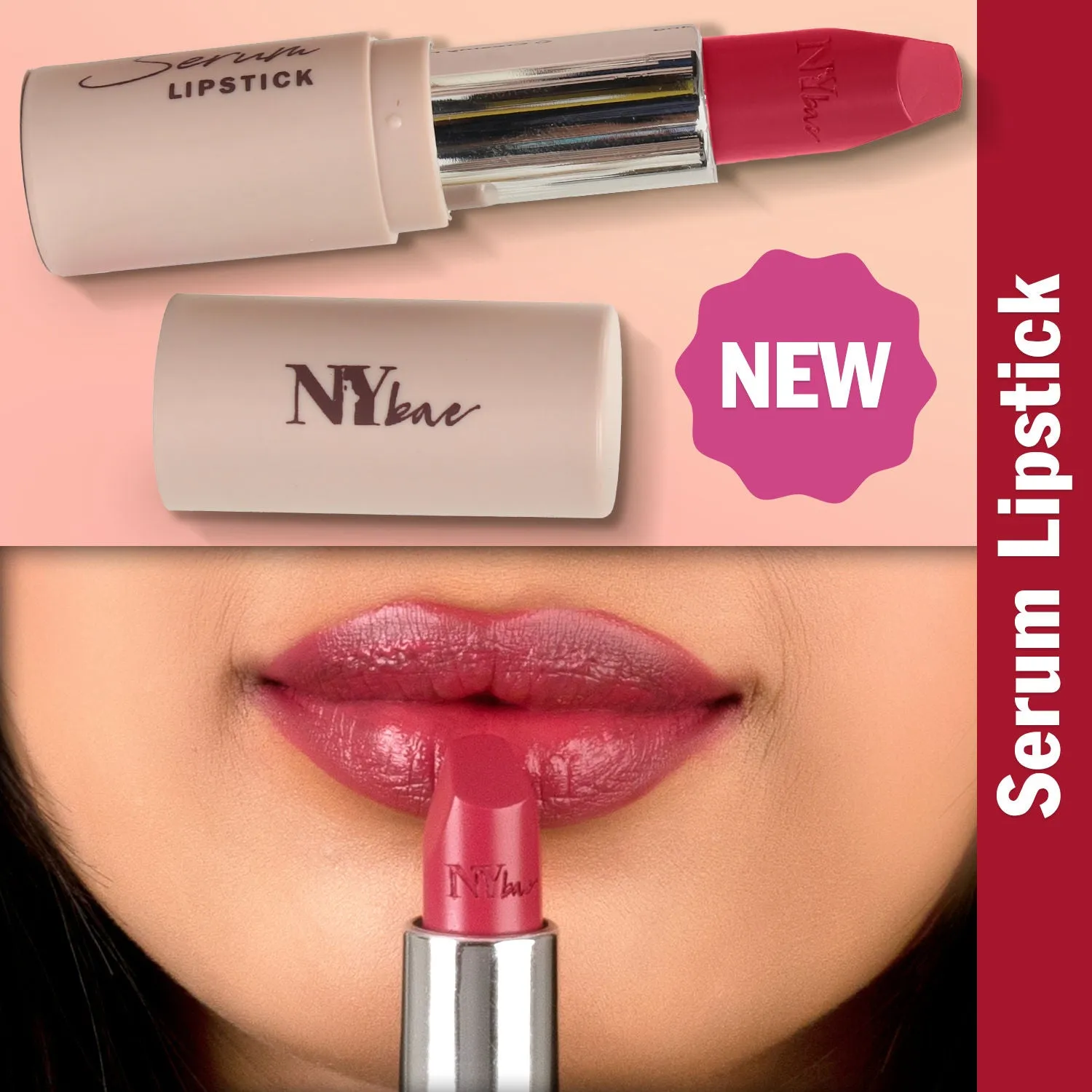 NY Bae Runway Serum Lipstick - Pink Pool 04 (4.8 g) | Pink | Highly Pigmented | Vitamin E & Fruit Oils | Lightweight | Non-Drying