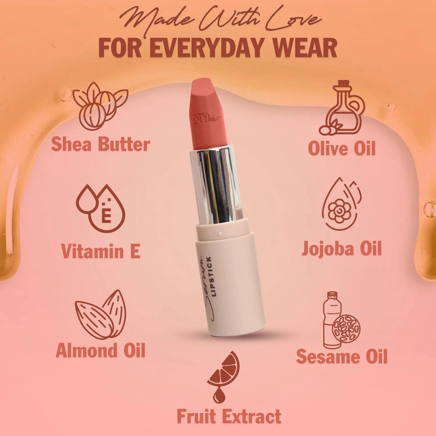 NY Bae Runway Serum Lipstick - Sandstone Drops 20 (4.8 g) | Nude | Highly Pigmented | Vitamin E & Fruit Oils | Lightweight | Non-Drying